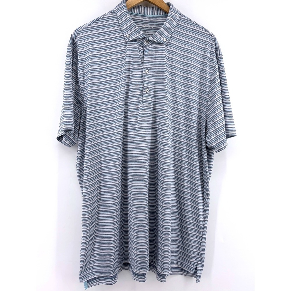 Johnnie-O Mens XL Performance Polo Shirt Blue Grey Striped UPF‎ 50 Short Sleeve